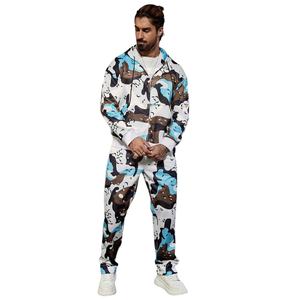 Por encargo nueva moda producto de alta demanda Durable Street Wear Print Zip-Up Sudadera con capucha y bolsillos ropa exterior pantalones de chándal conjunto para hombres - Product Image 1