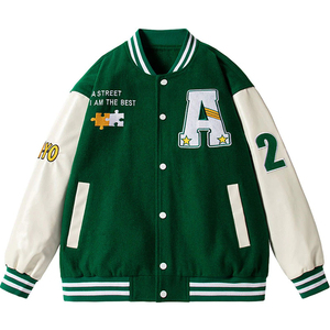 Veste de baseball à manches longues en patchwork pour femmes, vestes universitaires Letterman recadrées avec décoration brodée, vente en gros personnalisée - Product Image 2