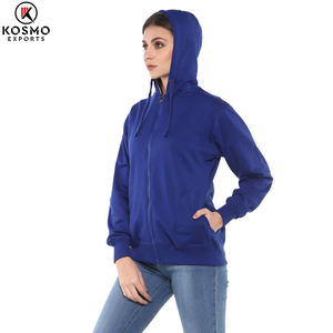 เสื้อมีฮู้ดแขนยาวผ้าคอตตอนผสมอบอุ่นมีซิปด้านหน้าและโลโก้ด้านหน้าปกสีเรียบแบบคลาสสิกฤดูหนาวของผู้หญิง - Product Image 4