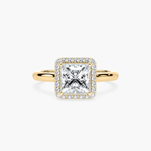 Bague de fiançailles en or massif 14 carats avec halo de diamants de laboratoire taille princesse de 2,10 carats, certifiée IGI - Product Image 1