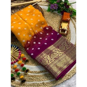 Sari Kanjivaram en soie pure brodée Banarasi Bandhej, vêtements de fête indiens et pakistanais, qualité supérieure - Product Image 4