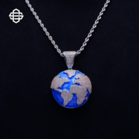 Pendentif globe Hiphop en laiton plaqué argent 925 et or, serti de zircons, avec breloque carte du monde personnalisée, bijoux streetwear pour rappeurs