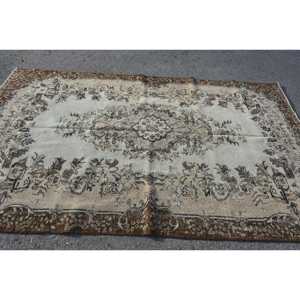 Tapis vintage, tapis turc 5,6x9,2 pieds, tapis en laine marron à motifs floraux - Product Image 2