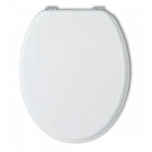 Sedile WC Universale in Legno Laccato Bianco Lucido con Cerniere Cromate - Product Image 1