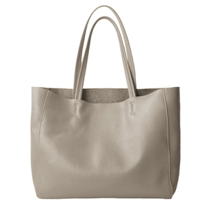 Sac fourre-tout en cuir véritable, couleur unie, ouverture supérieure, style minimaliste, sac à main pour femme, usage quotidien, toutes saisons - Product Image 1