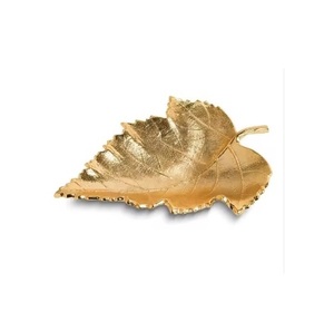 Plateau à feuilles en métal doré Plateau en forme de feuille en métal de couleur blanche et or Fait à la main pour la maison et l'hôtel Plateaux au design unique - Product Image 5