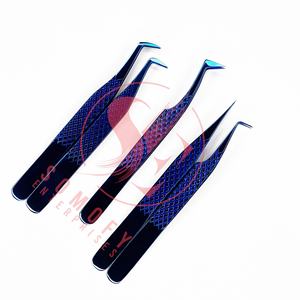 Pinzas profesionales de Extensión de pestañas de acero inoxidable recto de 90 grados L Etiqueta privada Punta de fibra azul Volumen de pestañas - Product Image 6