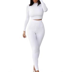 Ensemble de yoga pour femmes de haute qualité, léger, grande taille, en spandex/polyester, survêtement complet, haut court à manches longues, pantalon de sport - Product Image 4