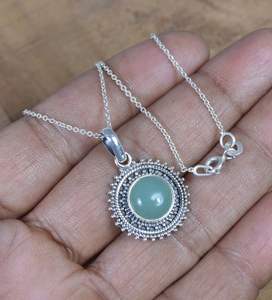 Pendentif en calcédoine aquatique, argent sterling 925, bijoux en pierres précieuses faits à la main, collier élégant et délicat pour enfants et femmes, cadeau - Product Image 4