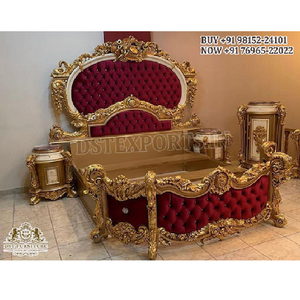 Juego de dormitorio tallado Maharaja de estilo clásico, muebles de dormitorio de diseño barroco italiano, conjunto de muebles de dormitorio de decoración lujosa para el hogar - Product Image 1