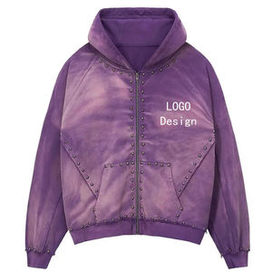 Diseñe sus propios chándales Vintage personalizados Logotipo con estampado de pantalla de diamantes de imitación Algodón pesado de gran tamaño Lavado ácido Sun Faded Men Hoodies - Product Image 3