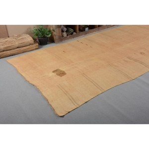 Tapis turc vintage jaune traditionnel 5.6 X 13.3ft Design patchwork en laine pour salon ou couloir pour adolescents - Product Image 5
