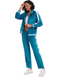 Pantalones de chándal de 2 piezas holgados para mujer, Chaqueta larga con cremallera, chándal de terciopelo, decoración con botones, chándal de lona, conjunto de ropa de descanso - Product Image 1