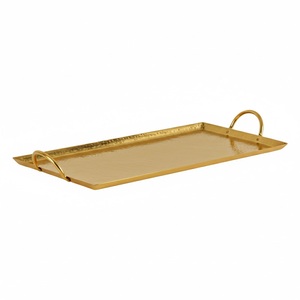 Elegante Bandeja Rectangular de Acero Inoxidable Dorado Martillado, Personalizable, con Asa Ligera, para Decoración del Hogar o Bodas - Product Image 3