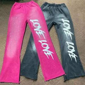 Pantalons de survêtement personnalisés lavés à l'acide pantalons de survêtement pour hommes pantalons de survêtement évasés à rayures incurvées et à imprimé bouffant - Product Image 1