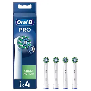 Oral-B Pro 크로스 액션 전동 칫솔 헤드, 더 깊은 제거를 위한 각진 강모, 칫솔모 4 개 팩, 흰색