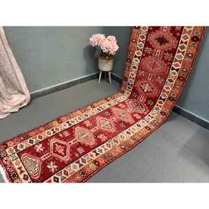 2.6x11.4 ft Rug, <b>Runner</b> Turkish Rug, <b>Red</b> Herki Abstract Rug - Product Image 2