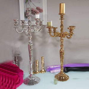Latest Design Gold <b>Mirror</b> Mosaic <b>Candle</b> <b>Holders</b> Candelabra Centerpiece Aluminum 5 Arm Candelabra Wedding Tabletop Decoration - Product Image 2