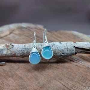 Aqua Chacly hecho a mano 925 pendientes de gota de plata esterlina diseñador alambre envuelto tapa directa al por mayor de Jaipur India - Product Image 1