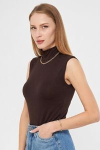 Top sin mangas de cuello alto para mujer, de punto, color liso, ajustado, mezcla de modal y elastano, estilo minimalista, para todas las estaciones - Product Image 3