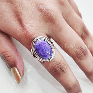 Women's Ring Natural Charoite Gemstone Birthstone Designer Band Anniversary <b>Valentine</b> Statement Jewelry 925 Sterling Silver Ring - Product Image 2