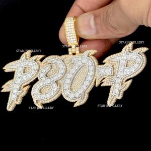 Colgante de Letra con Diamantes Cultivados en Laboratorio, Chapado en Oro de 10K, Estilo Hip Hop Cristiano Unisex, Corte Brillante Redondo - Product Image 3