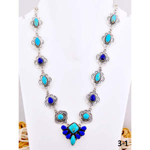 Collier artisanal du Sud-Ouest en turquoise et pierres multicolores, motif floral en argent sterling, idéal pour un cadeau - Product Image 2
