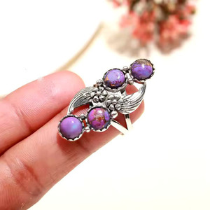 Anillo de ajuste de pavé con diseño de flor de piedra turquesa de cobre, anillos de regalo de Navidad para mujer y Niña de Plata de Ley 925 - Product Image 3