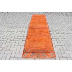 Tapis turc, tapis vintage 2,8x10,4 pieds, tapis en laine Herki orange - Product Image 1