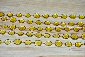 Beautiful Citrine Quartz Gold Plated Bezel Connector <b>Rosary</b> Chain. Gemstone Bezel beads Chain for Bracelet Necklace Making - Product Image 6