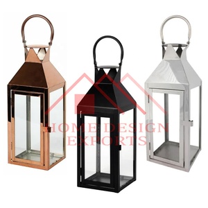 Lanterne à bougie suspendue en acier inoxydable avec finition multicolore pour mariage et événements, décoration de fête, bougie en métal doré - Product Image 1