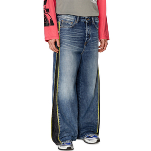 High Quality <b>Mens</b> Casual Baggy <b>Jogger</b> side strap Custom Loose Fit Street Wear <b>Jeans</b> Distressed Washed Denim Solid Pattern Summer - Product Image 1