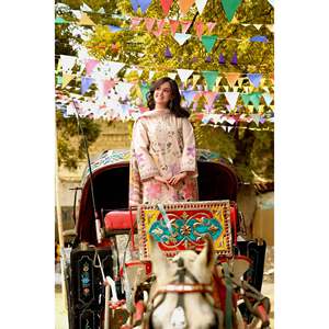 Conjunto ANEELAS de 3 Piezas: Camisa de Lino Transpirable Bordada, Dupatta Estampada en Tela Khaadi y Pantalones Bordados-BIC-4783 para Verano - Product Image 6