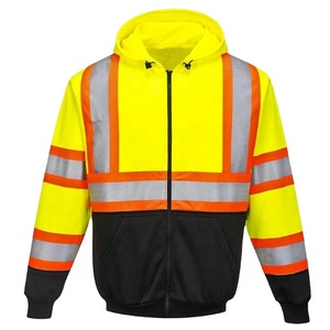 Hi Vis Safety Winter Workwear <b>Jacket</b> with <b>Waterproof</b> Fleece Hoodie Jumper Customizable Logo in <b>Yellow</b> and Black - Product Image 1