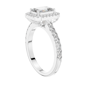 Bague de fiançailles en diamant de laboratoire taille émeraude 1,65 carat avec halo, clarté VVS-VS EF, options or 18 carats et argent, diamant de laboratoire - Product Image 5