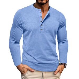 New Autumn Long Sleeve <b>T</b>-<b>Shirt</b> Mens Casual Solid Color Top <b>Henley</b> Neck Slim Versatile Work <b>T</b>-<b>shirt</b> Breathable - Product Image 4