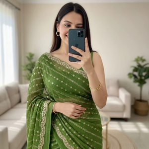 Sari de mariée traditionnel, sari à sequins avec blouse, sari en soie fantaisie Banglori pour femmes, pour les fêtes indiennes - Product Image 4