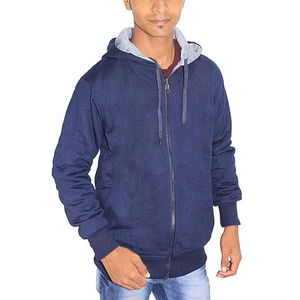 เสื้อมีฮู้ดแบบซิปใส่ได้สำหรับผู้ชายผ้าฝ้าย100% แบบกำหนดเองได้สไตล์สบายลายพื้นสำหรับฤดูหนาวย้อมสีล้วน - Product Image 2