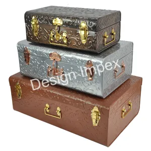 批发供应高档西装盒印度制造复古风格行李箱套装三件套定制欧式铁皮盒