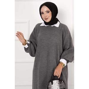 Vestido de punto con mangas de globo Antracita - Product Image 4