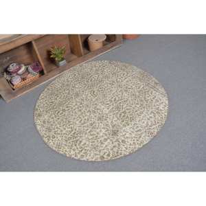 Classic Beige Brown 4.7 X 4.7ft Vintage Turkish <b>Rug</b> Faux Rabbit Fur Latex Patchwork Hallway Rectangle Sideboard <b>Bedside</b> <b>Rugs</b> - Product Image 2