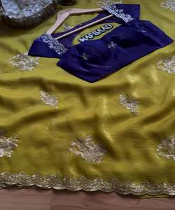 Sari de seda Kanjivaram tradicional para boda con tejido pesado y bordado elegante para ropa de fiesta Sari / Shari - Product Image 3