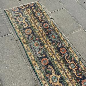 Alfombra Turca, Alfombra Vintage de 1.7x12.3 pies, Alfombra de Lana Azul - Product Image 5