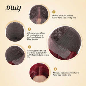 ROXY DWY Long Middle Lace Parting Wavy Synthetic <b>Wig</b> Red with Transparent Lace Color - Product Image 6