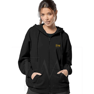 Sudaderas con capucha de manga larga para mujer de alta calidad con logotipo frontal Color personalizado Diseño de hombros hacia abajo Cremallera negra para uso deportivo de invierno - Product Image 2