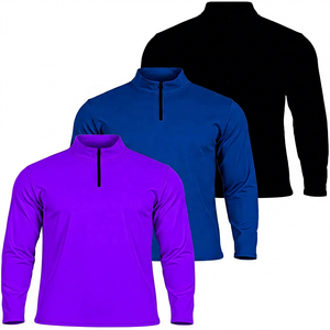 Camiseta de Manga Larga con Cierre de Cremallera de un Cuarto para Hombre, Tejido Sólido, Corte Regular, Secado Rápido, Cuello con Capucha, Blanca, Azul, Negra, Ropa Deportiva Ecológica de Invierno - Product Image 4