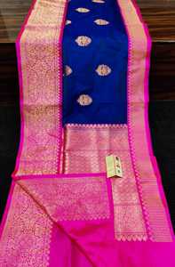 Sarees de seda de brocado puro hechos a medida ideales para la reventa por Diseñadores de ropa y Sari morado de moda con borde dorado - Product Image 5
