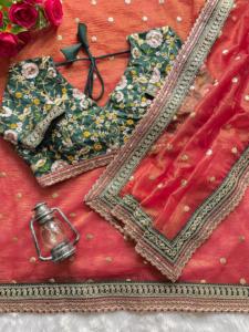 ผ้าพิมพ์ลายดอกไม้สำหรับงานแต่งงานงานเลี้ยงแฟนซีผ้าส่าหรีแบบอินเดียหรูหราดีไซน์ใหม่ล่าสุด - Product Image 2