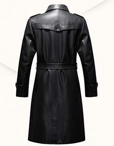 Nueva moda de alta calidad, chaqueta de cuero negra de longitud completa para hombre, cuello levantado, estilo motorista personalizado, bolsillo, lona genuina - Product Image 2