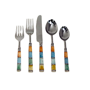 Ensemble de couverts en argent Offre Spéciale, service de couverts en acier inoxydable avec poignée colorée, poli miroir, service de vaisselle pour hôtel - Product Image 1